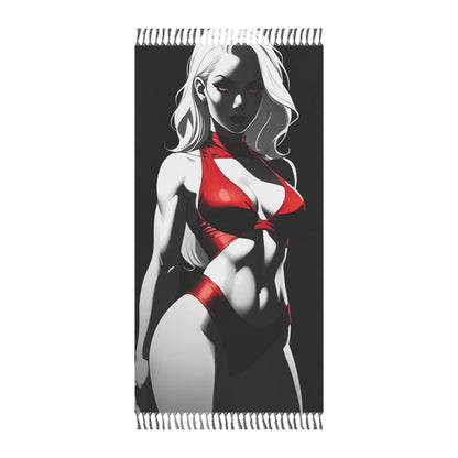 "Red Temptation: The Seductive Gaze of a Courtesan in Scarlet" - Towel - Boho Beach Towel