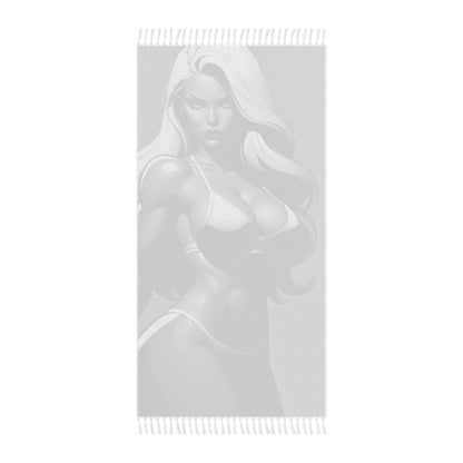 "Strength and Attitude: The Winning Pose of a Female Muscle Icon" - Towel - Boho Beach Towel