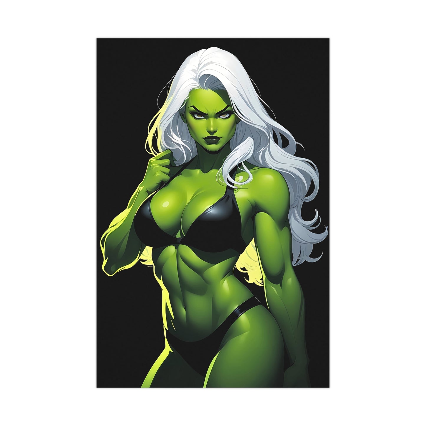 Exotic Intimacy: Muscular Green Alien Girl in Lingerie