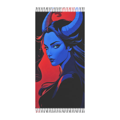 "Chromatic Temptation: The Allure of a Blue-Red Tiefling Beauty" - Towel - Boho Beach Towel