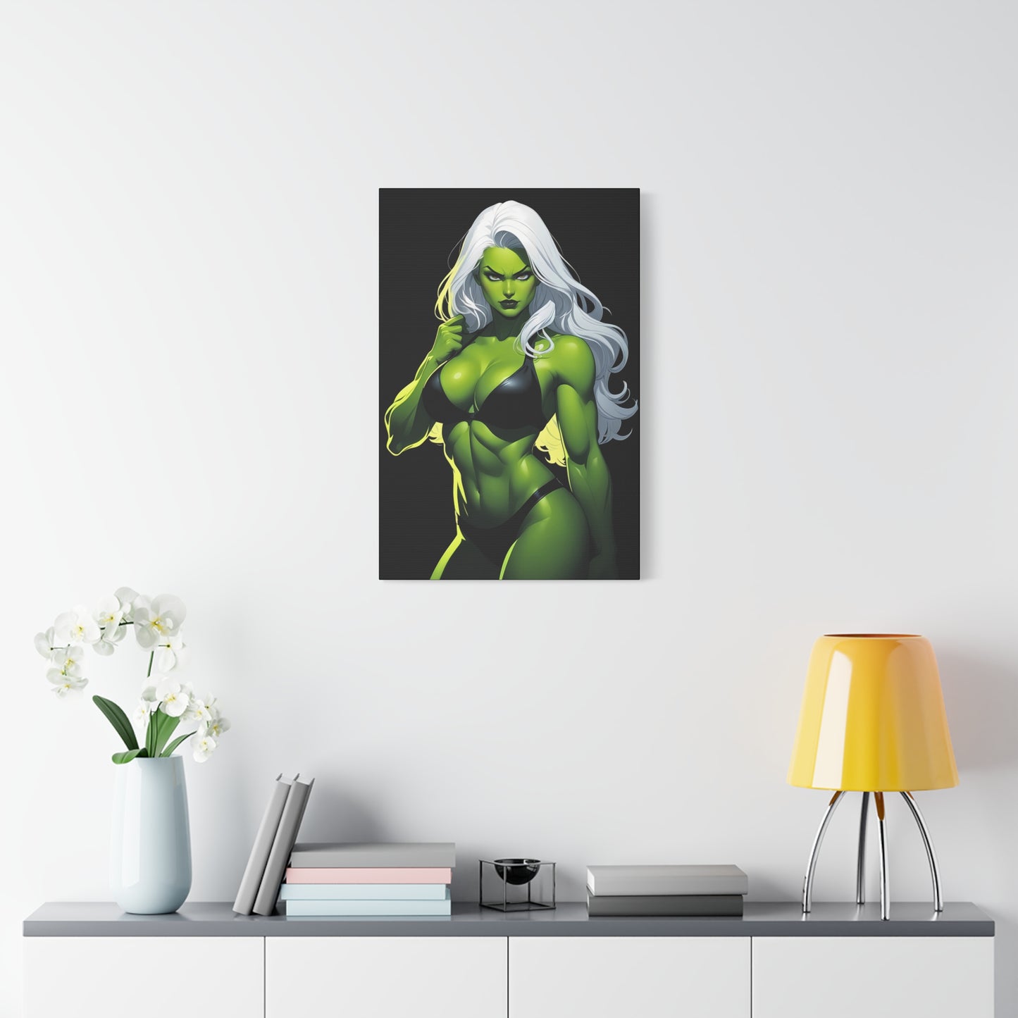 Exotic Intimacy: Muscular Green Alien Girl in Lingerie