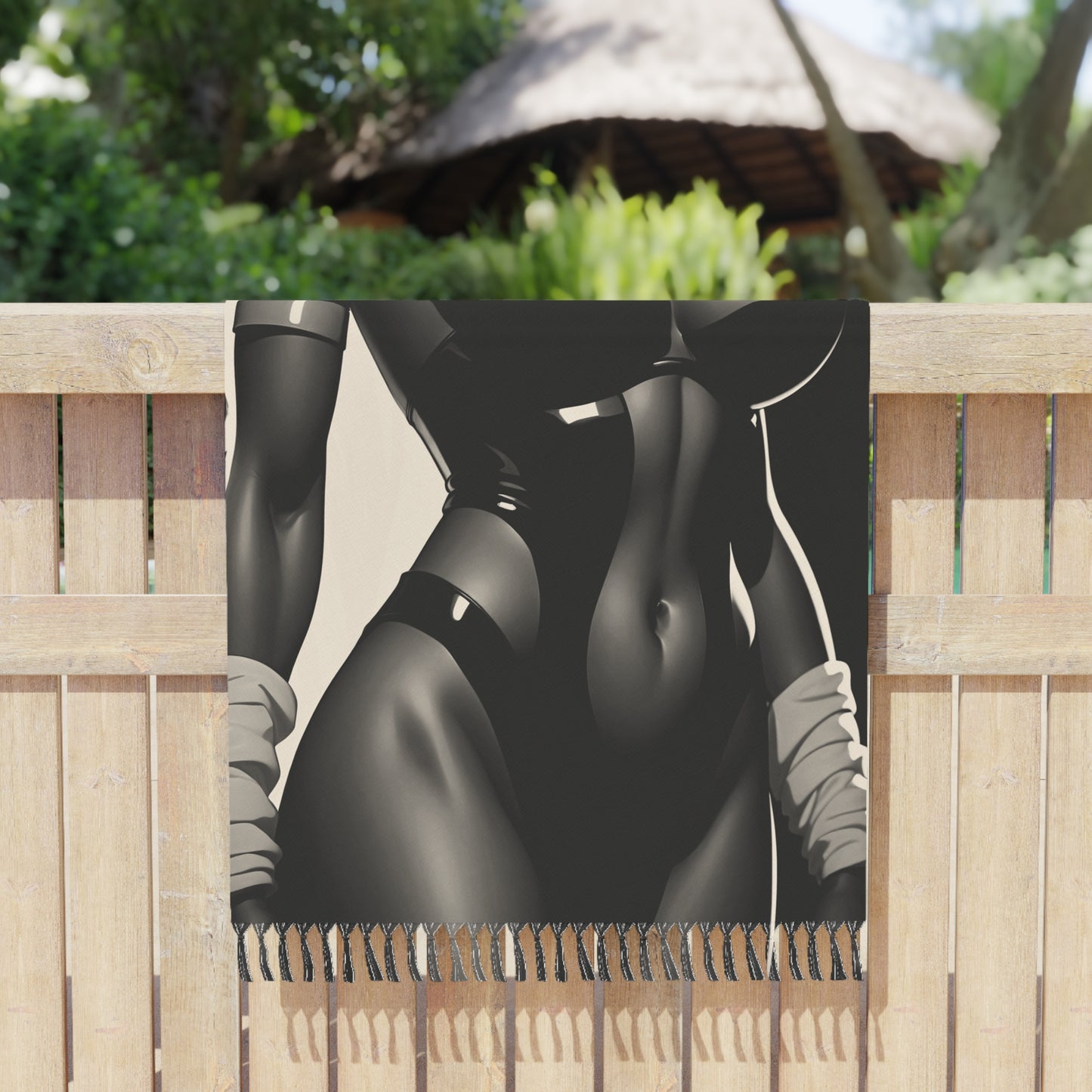 "Binary Beauty: The Monochrome Wonder of the Cybernetic Elf" - Towel - Boho Beach Towel