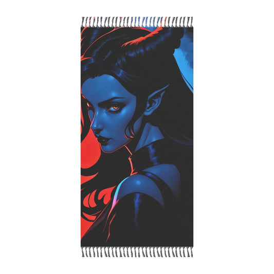 "Azure Inferno: The Dance of the Tiefling in Blue and Red" - Towel - Boho Beach Towel