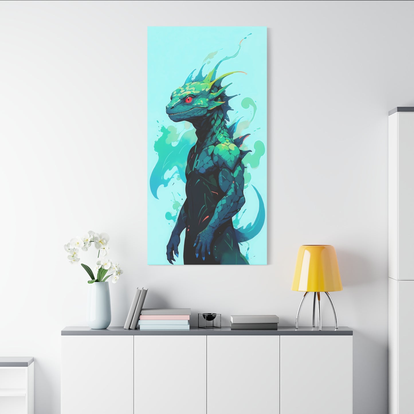 Splash of friendship: cartoon lizard in turquoise