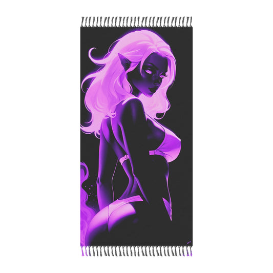 "Pink and Intrigue: The Silent Symphony of a Fairy Silhouette" - Towel - Boho Beach Towel