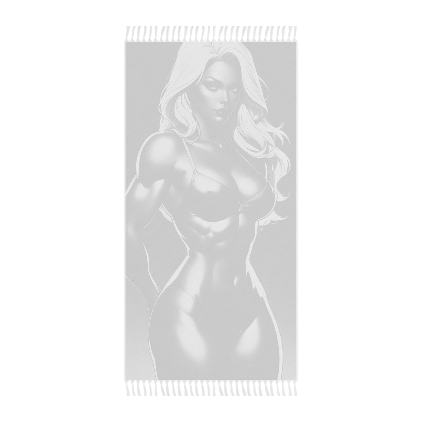 "Monochromatic Power: The Sculpted Strength of a Female Bodybuilder" - Towel - Boho Beach Towel