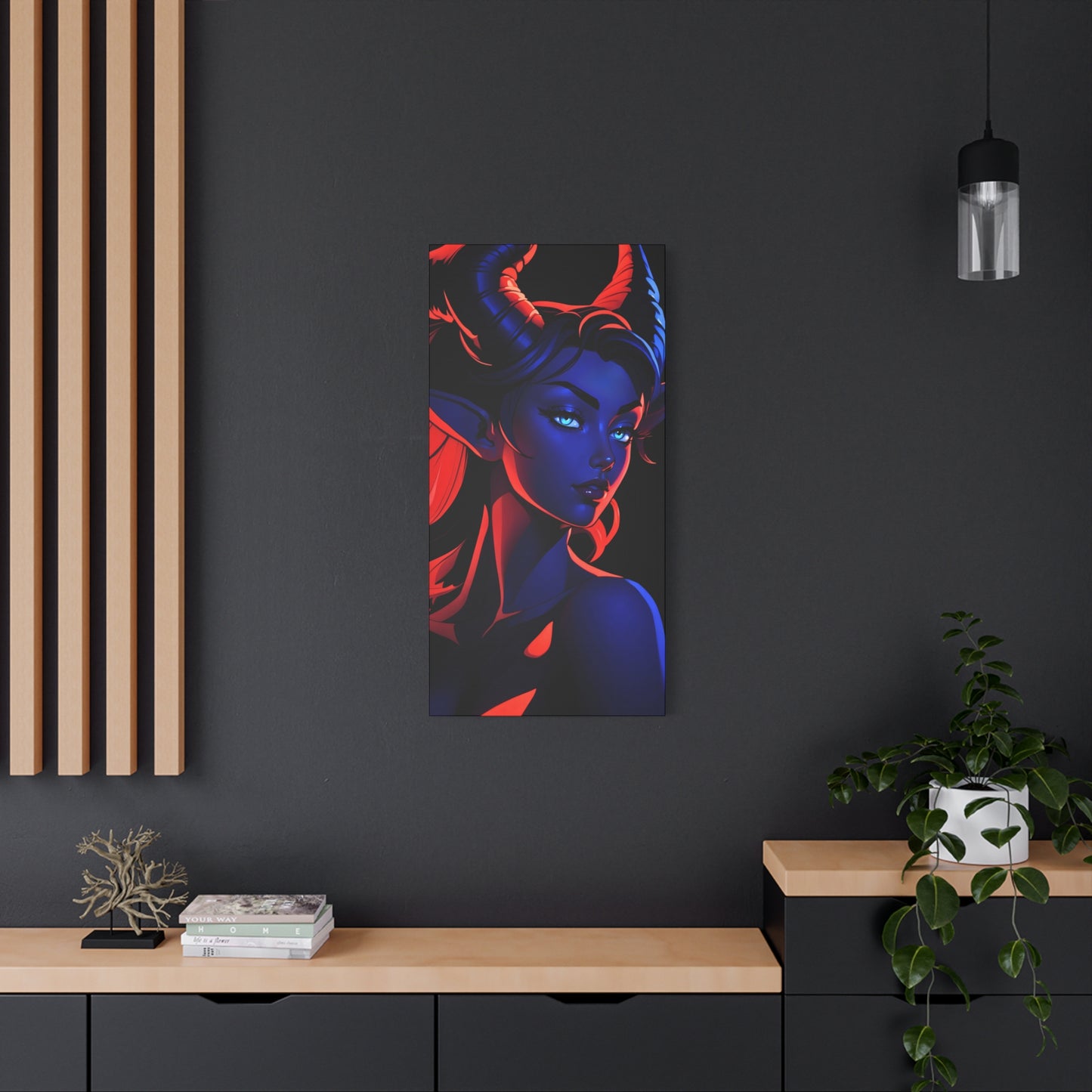 Verlockende Dualität: Tiefling in Blau und Rot