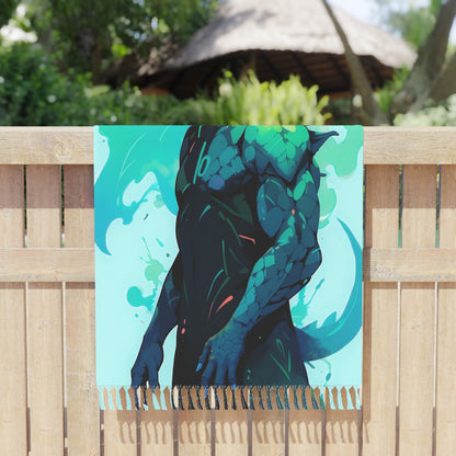 "Smiling Scales: Reptilian Happiness in Turquoise" - Towel - Boho Beach Towel