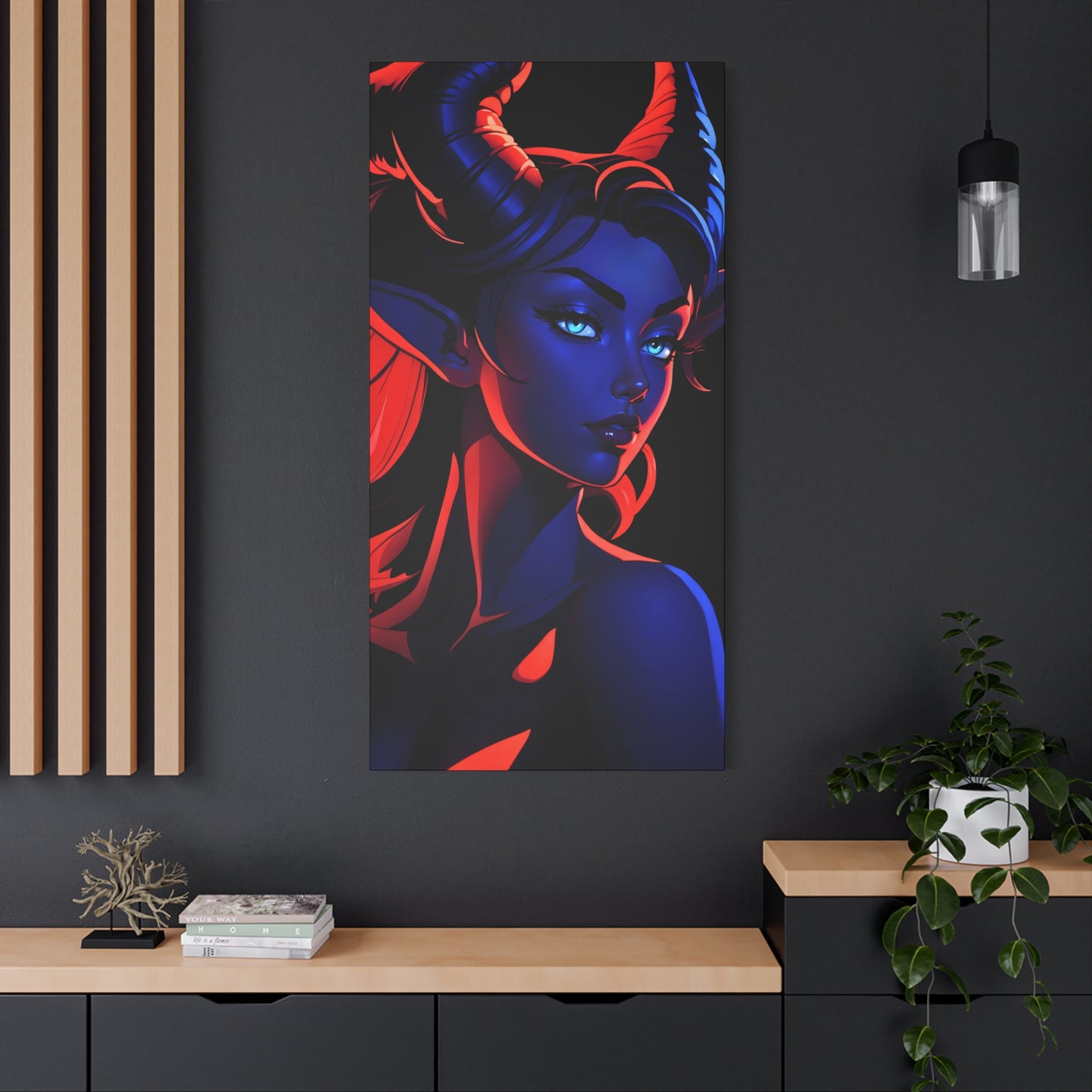 Verlockende Dualität: Tiefling in Blau und Rot