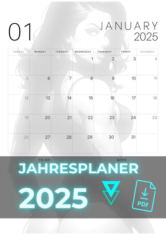 Jahresplaner 2025 | B & W Ladies | 12 Einzelbilder | PDF