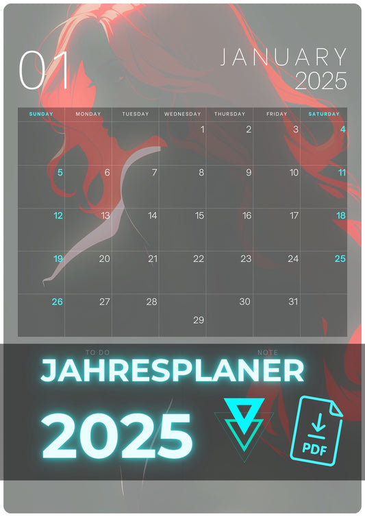 Jahresplaner 2025 | Red Lady | 12 Einzelbilder | PDF