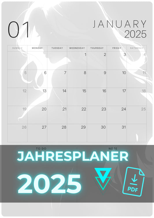 Jahresplaner 2025 | Black Lady | 12 Einzelbilder | PDF