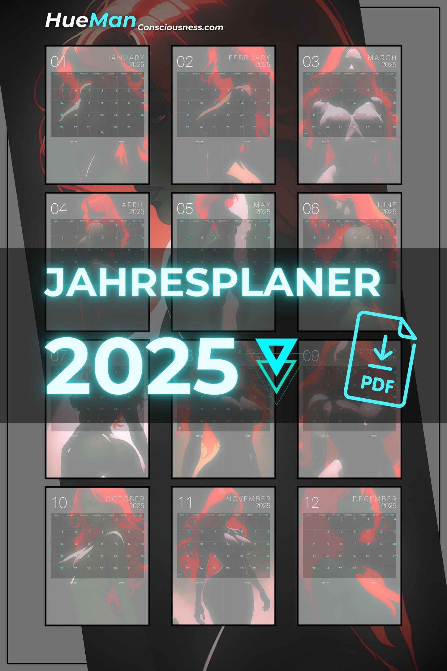 Jahresplaner 2025 | Red Lady | POSTER | PDF